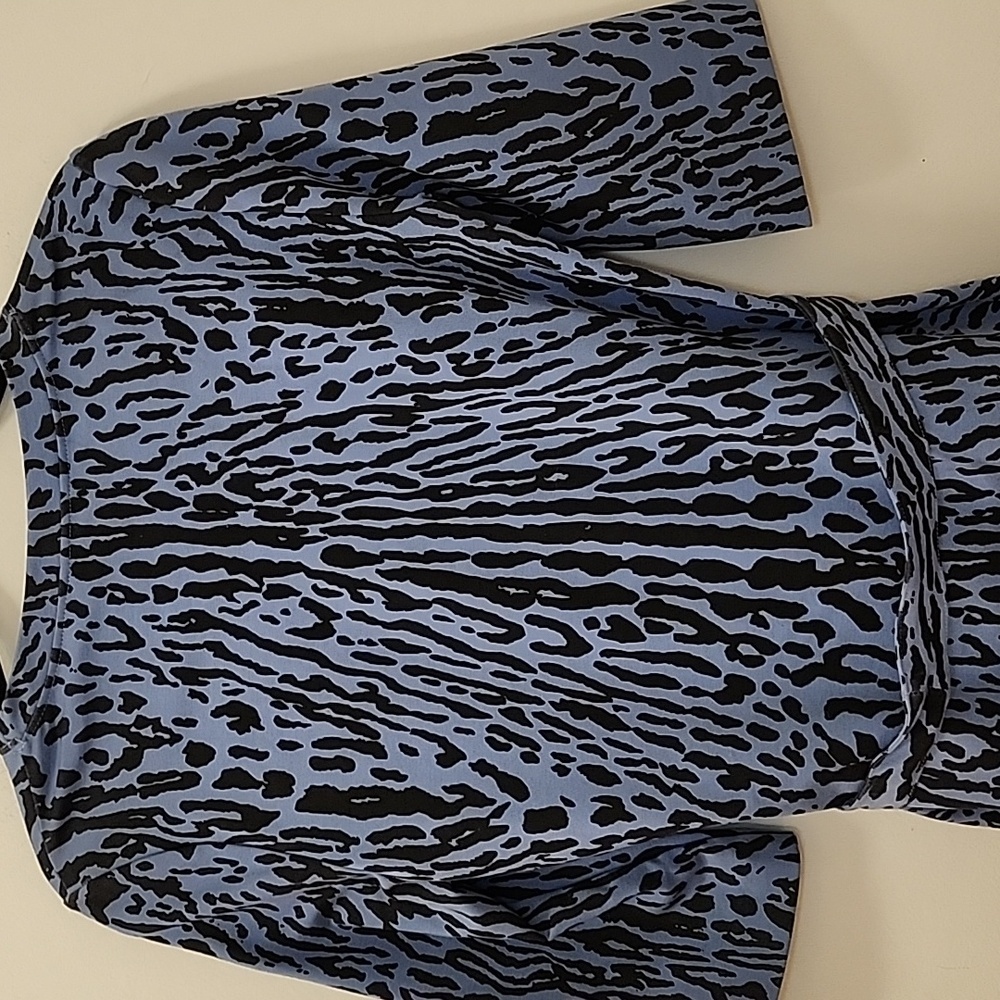 Maje Blue Black Animal Print Short Sleeve Mini Belted Dress Small - Picture 11 of 16